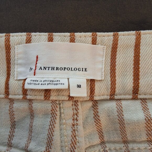 Anthropologie Kelli Striped Wide-Leg Cotton Pant Cream Sz 32 - Picture 6 of 8